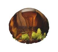 Gorro de ducha reutilizable para mujer, gorro de baño impermeable de doble capa, gorro de baño para el pelo de cerveza y conos de lúpulo, gorro de ducha para mujer, para spa, salón, tamaño grande para