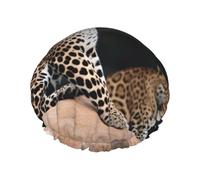 Gorro de ducha reutilizable para mujer, gorro de baño impermeable, doble capa, gorro de baño de leopardo africano sobre roca, gorro de ducha para mujer, salón de spa, tamaño grande para todas las