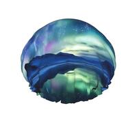 Gorro de ducha reutilizable para mujer, gorro de baño impermeable, doble capa, gorro de baño de luces del norte, gorro de ducha para damas, spa, salón, tamaño grande para todas las longitudes de