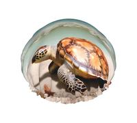 Gorro de ducha reutilizable para mujer, gorro de baño impermeable, doble capa, gorro de baño de tortuga marina, sombrero de ducha de estrella de mar para damas, salón de spa, tamaño grande para todas