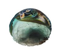 Gorro de ducha reutilizable para mujer, gorro de baño impermeable, doble capa, gorro de baño para buceo, tortuga marina, gorro de ducha para damas, spa, salón, tamaño grande para todas las longitudes