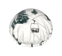 Gorro de ducha reutilizable para mujer, gorro de baño impermeable, doble capa, gorro de baño para levantamiento de esquí con abeto, gorro de ducha para damas, spa, salón, tamaño grande para todas las