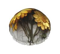 Gorro de ducha reutilizable para mujer, gorro de baño impermeable, doble capa, gorro de baño plano, flores amarillas, sombrero de ducha para damas, spa, salón, tamaño grande para todas las longitudes