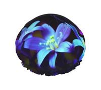 Gorro de ducha reutilizable para mujer, gorro de baño impermeable, doble capa, gorro de ducha azul y morado, diseño de mariposa, para spa, salón, tamaño grande para todas las longitudes de cabello