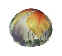 Gorro de ducha reutilizable para mujer, gorro de baño impermeable, doble capa, gorro de ducha con hojas de eucalipto verde, gorro de ducha para mujer, salón de spa, tamaño grande para todas las