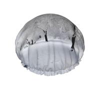 Gorro de ducha reutilizable para mujer, gorro de baño impermeable, doble capa, gorro de ducha de árbol de nieve blanco para damas, spa, salón, tamaño grande para todas las longitudes de cabello