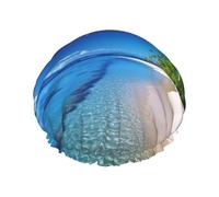 Gorro de ducha reutilizable para mujer, gorro de baño impermeable, doble capa, gorro de ducha de árbol de coco azul para damas, spa, salón, tamaño grande para todas las longitudes de cabello