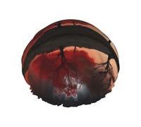 Gorro de ducha reutilizable para mujer, gorro de baño impermeable, doble capa, gorro de ducha de árbol rojo, lago, luna, sombrero de ducha para damas, spa, salón, tamaño grande para todas las