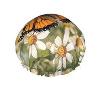 Gorro de ducha reutilizable para mujer, gorro de baño impermeable, doble capa, gorro de ducha de flores de mariposa para mujer, gorro de ducha para salón de spa, tamaño grande para todas las