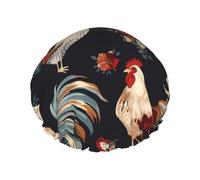 Gorro de ducha reutilizable para mujer, gorro de baño impermeable, doble capa, gorro de ducha de gallos franceses, gorro de ducha para mujer, salón de spa, tamaño grande para todas las longitudes de