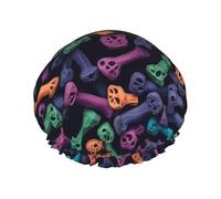 Gorro de ducha reutilizable para mujer, gorro de baño impermeable, doble capa, gorros de baño para el cabello, gorro de ducha con huesos de colores, gorro de ducha para damas, spa, salón, tamaño