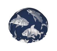 Gorro de ducha reutilizable para mujer, gorro de baño impermeable, doble capa, varios patrones de peces marinos, gorro de ducha para mujer, spa, salón, tamaño grande para todas las longitudes de