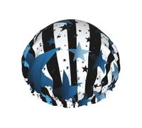 Gorro de ducha reutilizable para mujer, impermeable, doble capa, color azul, negro, blanco, rayas y estrellas, gorro de ducha para mujer, spa, salón, tamaño grande para todas las longitudes de cabello