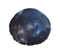Gorro de ducha reutilizable para mujer, impermeable, doble capa, gorro de baño para el pelo, luna, estrellas y planetas, gorro de ducha para mujer, salón de spa, tamaño grande para todas las