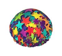 Gorro de ducha reutilizable para mujer, impermeable, doble capa, gorro de ducha con muchas estrellas, para spa, salón, tamaño grande para todas las longitudes de cabello