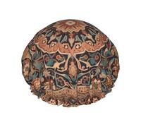 Gorro de ducha reutilizable para mujer, impermeable, doble capa, gorro de ducha de arte orientalista antiguo, gorro de ducha para damas, salón de spa, tamaño grande para todas las longitudes de