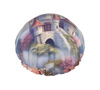 Gorro de ducha reutilizable para mujer, impermeable, doble capa, gorro de ducha de flores y casa, gorro de ducha para damas, spa, tamaño grande para todas las longitudes de cabello