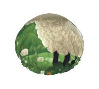 Gorro de ducha reutilizable para mujer, impermeable, doble capa, gorro de ducha de oveja de dibujos animados, gorro de ducha para damas, spa, salón, tamaño grande para todas las longitudes de cabello