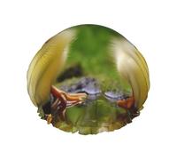 Gorro de ducha reutilizable para mujer, impermeable, doble capa, gorro de ducha de patos lindos para salón de spa, tamaño grande para todas las longitudes de cabello