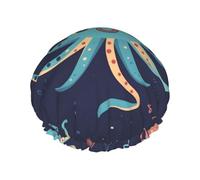 Gorro de ducha reutilizable para mujer, impermeable, doble capa, gorro de ducha de pulpo de dibujos animados, gorro de ducha para damas de spa, tamaño grande para todas las longitudes de cabello