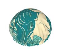 Gorro de ducha reutilizable para mujer, impermeable, doble capa, gorro de ducha retro de sirena, gorro de ducha para spa, salón de belleza, tamaño grande para todas las longitudes de cabello