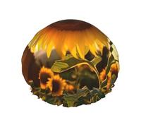 Gorro de ducha reutilizable para mujer, impermeable, doble capa, hermoso sombrero de ducha de girasol para mujer, salón de spa, tamaño grande para todas las longitudes de cabello