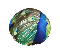 Gorro de ducha reutilizable para mujer, impermeable, doble capa, hermoso sombrero de ducha de pavo real para mujer, salón de spa, tamaño grande para todas las longitudes de cabello