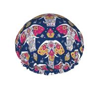 Gorro de ducha reutilizable para mujer Mandala Animal Elefante Gorro de baño Doble capa Impermeable Protector de cabello Banda elástica ajustable Gorro de ducha para el hogar Spa Salón Gorros de baño