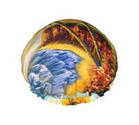 Gorro de ducha reutilizable para mujer, pintura al óleo, gorro de baño de costa, doble capa, impermeable, protector de pelo, banda elástica ajustable, gorro de ducha para el hogar, spa, salón, gorros