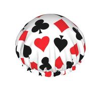 Gorro de ducha reutilizable para mujer Poker-Red-Heart-Card DoubleWaterproof Banda elástica Gorro de baño Gorro de pelo con dobladillo elástico
