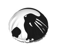Gorro de ducha reutilizable para mujer Yinyang Tai Chi Cat Gorro de baño Doble capa Protector de cabello de ducha impermeable Banda elástica ajustable Gorro de ducha para el hogar Spa Gorros de baño