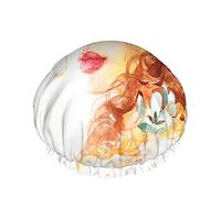 Gorro de ducha reutilizable para niña, diseño de flores, color rubio, cara bonita, arte abstracto, gorro de ducha grande, gorro de ducha, gorro de baño, funda para el pelo para mujer, pelo largo
