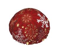 Gorro de ducha rojo Navidad copo de nieve impreso gorro de baño impermeable reutilizable sombrero de ducha para mujeres hombres gorros de baño de pelo