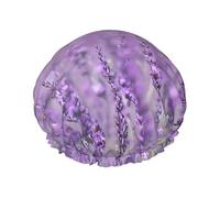 Gorro de ducha romántico con estampado de lavanda morada, reutilizable, doble capa, con banda elástica, perfecto para el hogar, spa, hotel y viajes