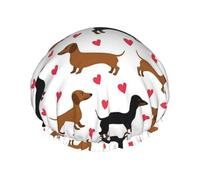Gorro de ducha romántico con estampado de perros salchicha, reutilizable, doble capa, con banda elástica, perfecto para el hogar, spa, hotel y viajes
