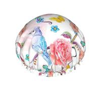 Gorro de ducha romántico con estampado floral de pájaros y mariposas para mujer, ligero, reutilizable, suave, impermeable, a prueba de fugas.
