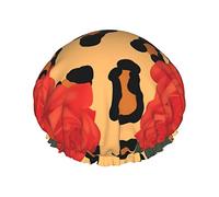 Gorro de ducha rosa roja y leopardo gorro de baño reutilizable gorro de ducha de baño elástico suave impermeable para gorros de pelo de todas las longitudes de cabello
