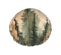 Gorro de ducha rústico de doble capa impermeable con árbol de hoja perenne para mujeres y hombres, protección del cabello para baño, máscaras faciales, spa