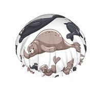 Gorro de ducha Sellos Ilustración León marino Gorro de baño reutilizable Gorro de ducha de baño elástico Suave impermeable para gorras de cabello de todas las longitudes de cabello