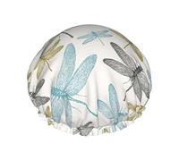 Gorro de ducha simple con estampado de libélula para mujer, ligero, reutilizable, suave, impermeable, a prueba de fugas.