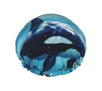 Gorro de ducha suave con estampado de ballenas asesinas para mujeres y hombres, gorro reutilizable ligero y gorro de baño