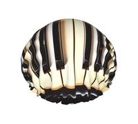 Gorro de ducha suave con estampado de teclas de piano con notas musicales para mujeres y hombres, gorro reutilizable ligero y gorro de baño