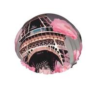 Gorro de ducha suave y exquisito con estampado Floral rosa de la Torre Eiffel de la calle París para mujer, ligero, doble, resistente al agua, pelo largo
