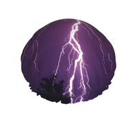 Gorro de ducha, tormenta violeta, violeta, gorro de ducha para mujer, reutilizable, impermeable, gorro de pelo para ducha, banda elástica de doble capa, pelo largo, gorros de natación