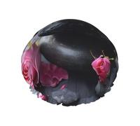 Gorro de ducha versátil con estampado de piedras y rosas para spa para mujeres y hombres, reutilizable, ligero y suave