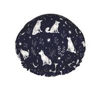Gorro de ducha White Wolf & Moon, reutilizable, impermeable, de doble capa, elástico, para todo tipo de cabello.