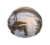 Gorro de ducha Wild Goose by the Bridge para mujer, reutilizable, impermeable, de doble capa, grande, lavable, con banda elástica, para el pelo, para hombre