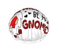 Gorro de ducha Will You Be My Gnomie Valentines Day Gnome, gorros de ducha de baño reutilizables para mujeres de pelo largo, gorro de ducha de baño impermeable de doble capa protector de cabello par