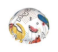Gorro de ducha y gorro de baño con diseño de dinosaurio escuchando música para mujer, gorros de ducha impermeables de gran tamaño reversibles grandes diseñados para todas las longitudes de cabello,
