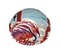 Gorro de ducha y gorro de baño Flamingo On The Beach, doble protección y elástico, gorro de pelo impermeable reutilizable con forro de Peva